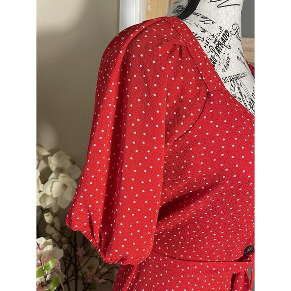 MONTEAU Red Polka Dot Puff Sleeve Mini Dress X-SMALL Swweetheart - Picture 5 of 9